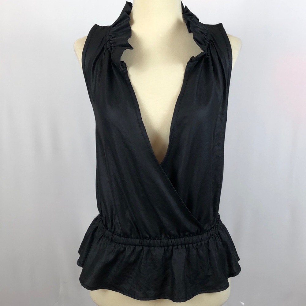 Bebe Sexy Black Ruffle Wrap Plunging Neckline Top